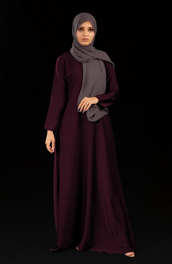 Maroon Front Closed Abaya